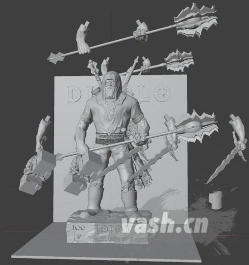 Diablo Barbarian blender 3D modeling for 3D print