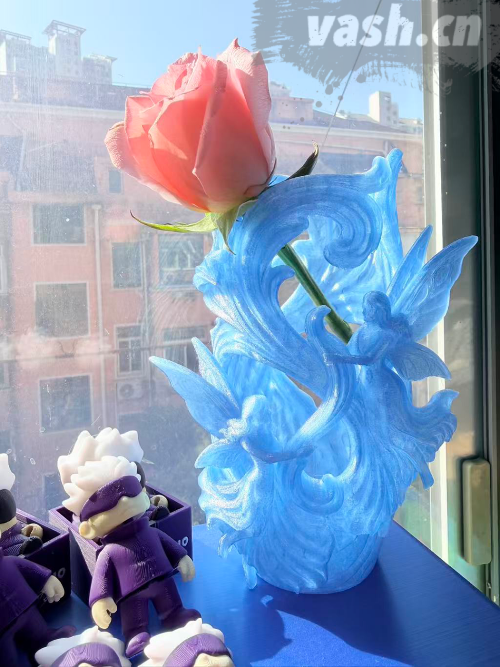 3D printed vase, 3D printed Gojo Satoru, and a rose Jujutsu Kaisen